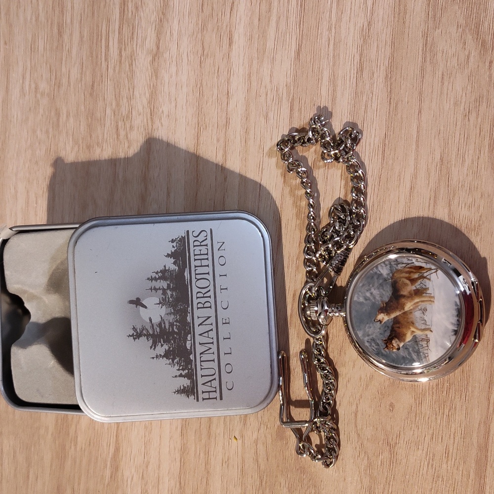 Hautman Brothers Pocket Watch with Wolf Design